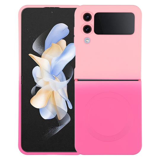 For Samsung Galaxy Z Flip4 Liquid TPU Silicone Gradient MagSafe Phone Case(Pink Red)