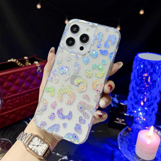 For iPhone 14 Pro Max Little Star Series Glitter Powder TPU Phone Case(Leopard Print) - iPhone 14 Pro Max Cases by buy2fix | Online Shopping UK | buy2fix