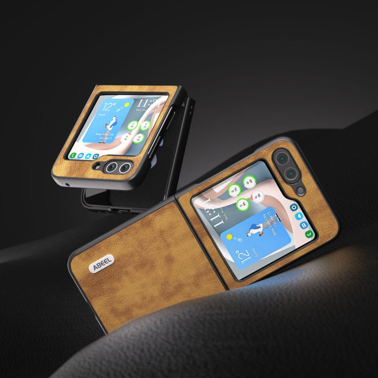 For Samsung Galaxy Z Flip5 ABEEL Retro Litchi Texture PU Phone Case(Brown) - Galaxy Z Flip5 Cases by buy2fix | Online Shopping UK | buy2fix