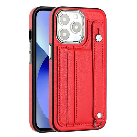 For iPhone 13 Pro Shockproof Leather Phone Case with Wrist Strap(Red) by buy2fix