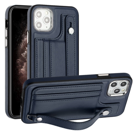 For iPhone 11 Pro Max Shockproof Leather Phone Case with Wrist Strap(Blue) - iPhone 11 Pro Max Cases by buy2fix | Online Shopping UK | buy2fix