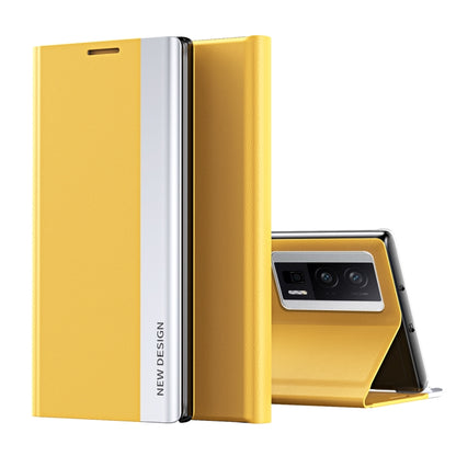 For Xiaomi Poco F5 Pro Side Side Electroplated Magnetic Leather Phone Case(Yellow) - Xiaomi Cases by buy2fix | Online Shopping UK | buy2fix