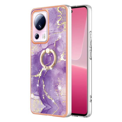 For Xiaomi 13 Lite 5G Electroplating Marble IMD TPU Phone Case with Ring Holder(Purple 002) - 13 Lite Cases by buy2fix | Online Shopping UK | buy2fix