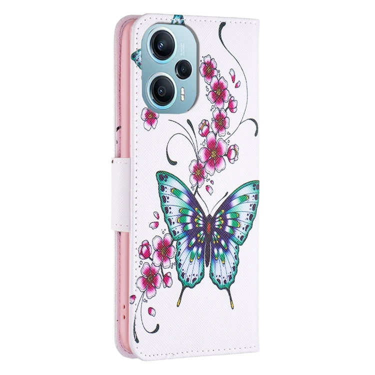 For Xiaomi Poco F5 5G / Redmi Note 12 Turbo Colored Drawing Pattern Leather Phone Case(Flowers Butterfly) - Xiaomi Cases by buy2fix | Online Shopping UK | buy2fix