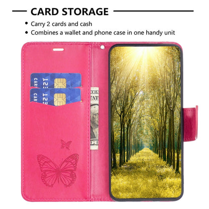 For Xiaomi Poco F5 5G / Redmi Note 12 Turbo Two Butterflies Embossing Leather Phone Case(Rose Red) - Xiaomi Cases by buy2fix | Online Shopping UK | buy2fix