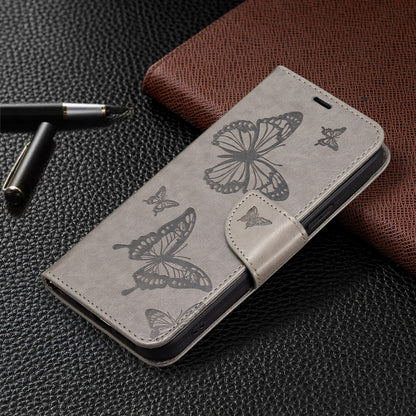 For Xiaomi Poco F5 5G / Redmi Note 12 Turbo Two Butterflies Embossing Leather Phone Case(Grey) - Xiaomi Cases by buy2fix | Online Shopping UK | buy2fix