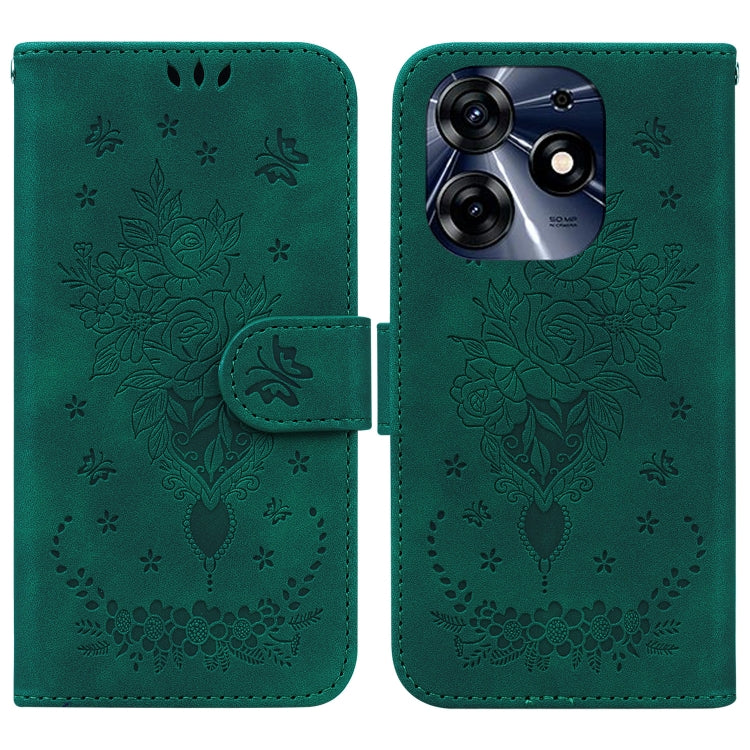 For Tecno Spark 10 Pro Butterfly Rose Embossed Leather Phone Case(Green) by buy2fix