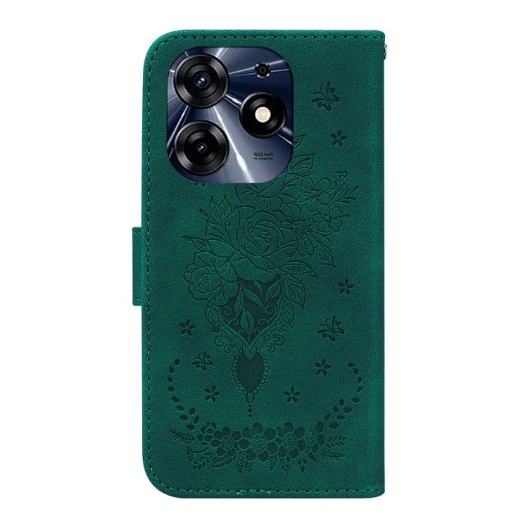 For Tecno Spark 10 Pro Butterfly Rose Embossed Leather Phone Case(Green) by buy2fix