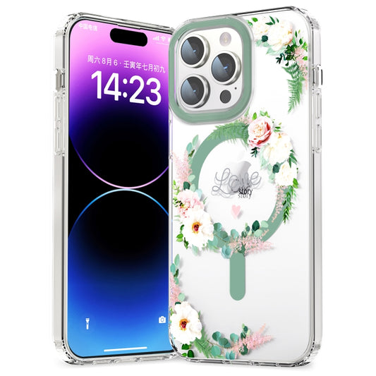 For iPhone 13 Pro Max MagSafe Magnetic TPU Phone Case(White Pink Rose) - iPhone 13 Pro Max Cases by buy2fix | Online Shopping UK | buy2fix