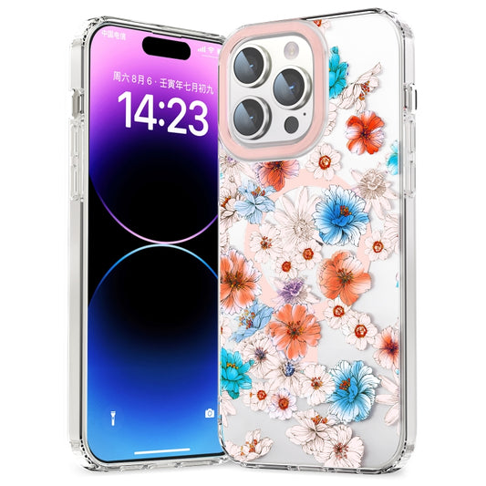 For iPhone 13 Pro MagSafe Magnetic TPU Phone Case(White Blue Flower) - iPhone 13 Pro Cases by buy2fix | Online Shopping UK | buy2fix