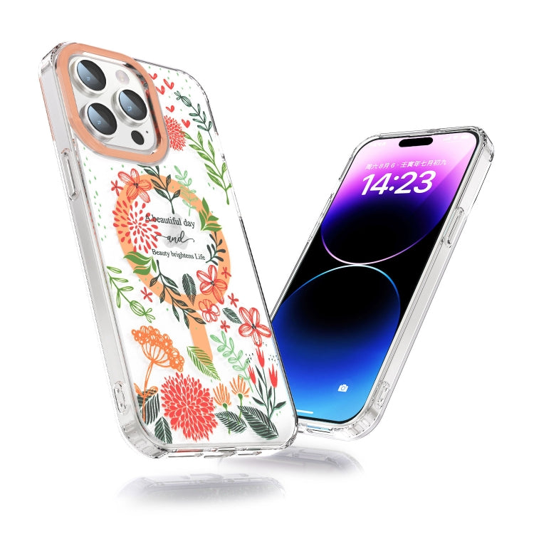 For iPhone 15 Pro Max MagSafe Magnetic TPU Phone Case(Red Flowers and Green Leaves) - iPhone 15 Pro Max Cases by buy2fix | Online Shopping UK | buy2fix
