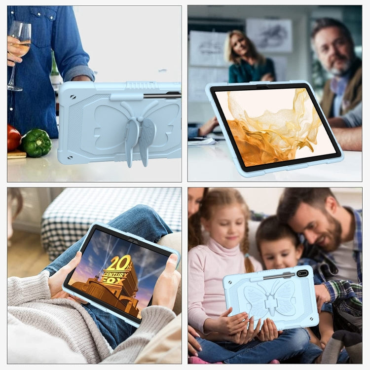 For Samsung Galaxy Tab S8+ / S7+ Butterfly Kickstand Heavy Duty Hard Rugged Tablet Case(Ice Blue) - Galaxy Tab S8+ Cases by buy2fix | Online Shopping UK | buy2fix
