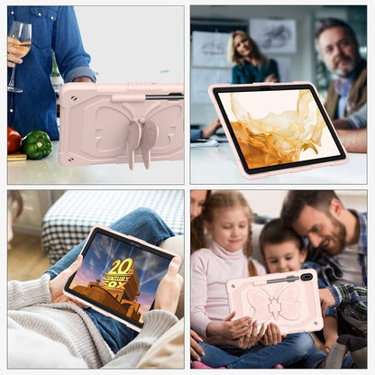 For Samsung Galaxy Tab S8+ / S7+ Butterfly Kickstand Heavy Duty Hard Rugged Tablet Case(Rose Pink) - Galaxy Tab S8+ Cases by buy2fix | Online Shopping UK | buy2fix