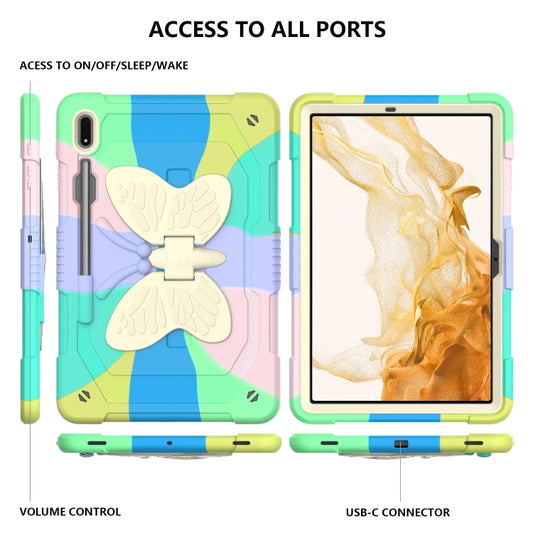 For Samsung Galaxy Tab S8+ / S7+ Butterfly Kickstand Heavy Duty Hard Rugged Tablet Case(Colorful Green) by buy2fix