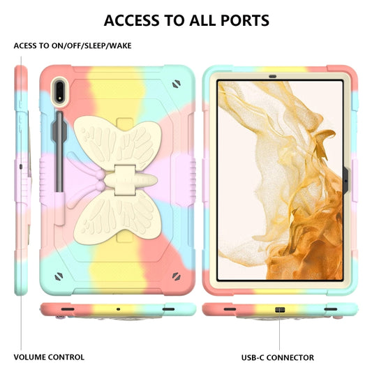 For Samsung Galaxy Tab S8+ / S7+ Butterfly Kickstand Heavy Duty Hard Rugged Tablet Case(Colorful Rose Gold) by buy2fix