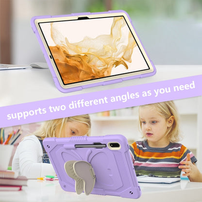 For Samsung Galaxy Tab S8+ / S7+ Butterfly Kickstand Heavy Duty Hard Rugged Tablet Case(Beige+Raro Purple) - Galaxy Tab S8+ Cases by buy2fix | Online Shopping UK | buy2fix