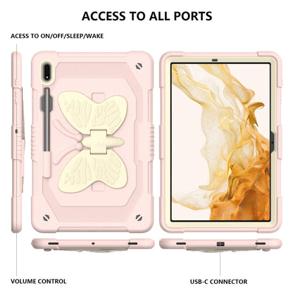 For Samsung Galaxy Tab S8+ / S7+ Butterfly Kickstand Heavy Duty Hard Rugged Tablet Case(Beige+Rose Pink) - Galaxy Tab S8+ Cases by buy2fix | Online Shopping UK | buy2fix