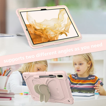 For Samsung Galaxy Tab S8+ / S7+ Butterfly Kickstand Heavy Duty Hard Rugged Tablet Case(Beige+Rose Pink) - Galaxy Tab S8+ Cases by buy2fix | Online Shopping UK | buy2fix