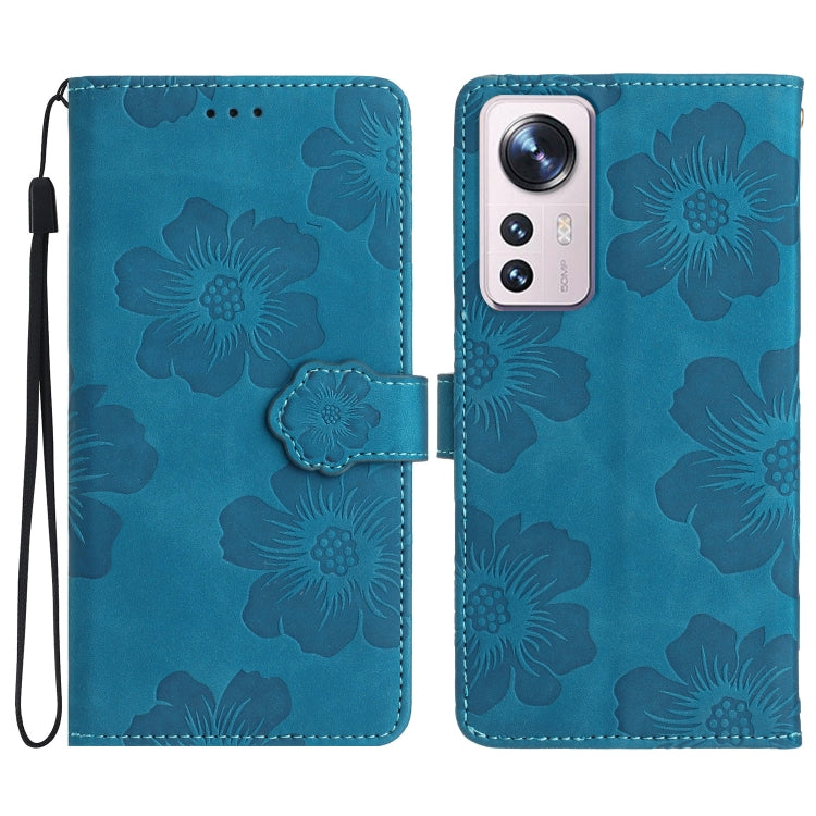 For Xiaomi 12 Pro Flower Embossing Pattern Leather Phone Case(Blue) by buy2fix
