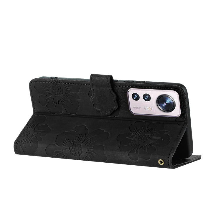 For Xiaomi 12 Pro Flower Embossing Pattern Leather Phone Case(Black) by buy2fix