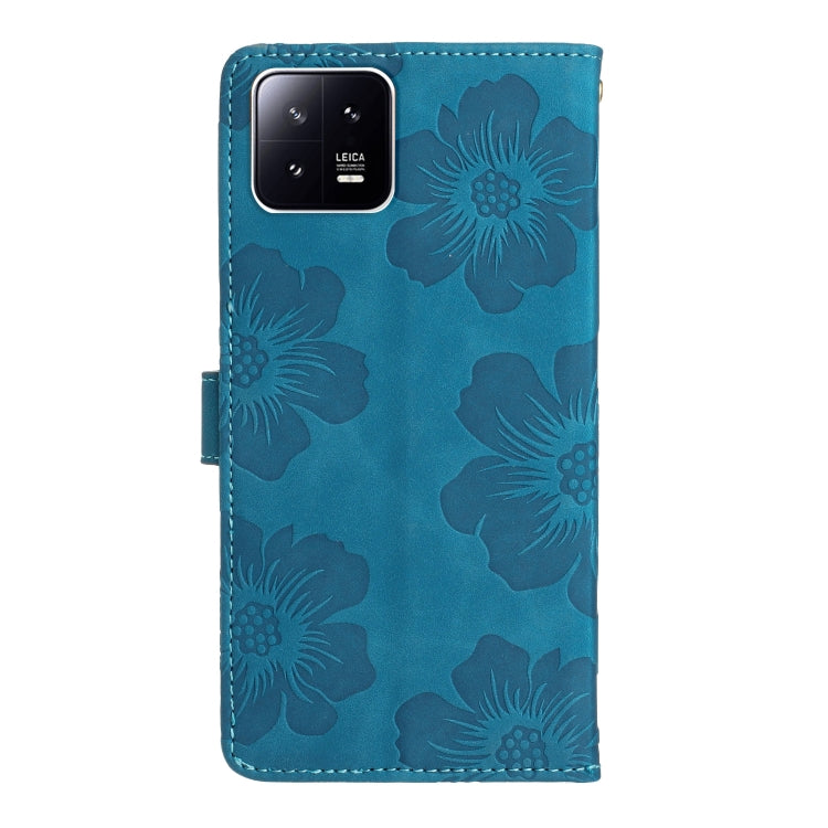 For Xiaomi 13 Flower Embossing Pattern Leather Phone Case(Blue) - 13 Cases by buy2fix | Online Shopping UK | buy2fix