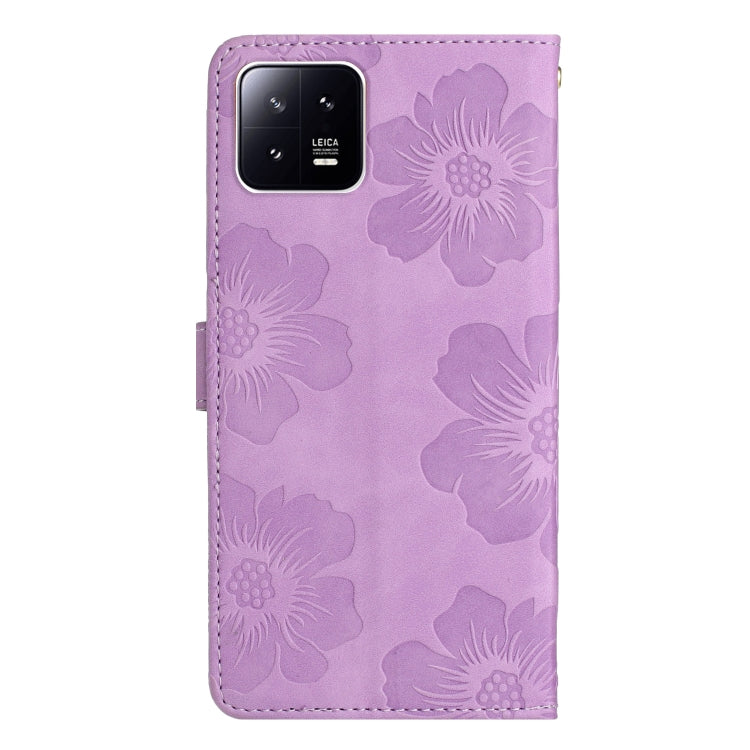 For Xiaomi 13 Flower Embossing Pattern Leather Phone Case(Purple) - 13 Cases by buy2fix | Online Shopping UK | buy2fix