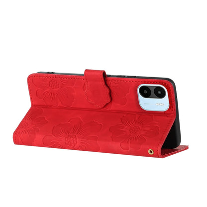 For Xiaomi Redmi A1 Flower Embossing Pattern Leather Phone Case(Red) - Xiaomi Cases by buy2fix | Online Shopping UK | buy2fix