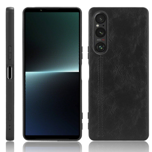 For Sony Xperia 1 V Sewing Cow Pattern Skin PC + PU + TPU Phone Case(Black) - Sony Cases by buy2fix | Online Shopping UK | buy2fix