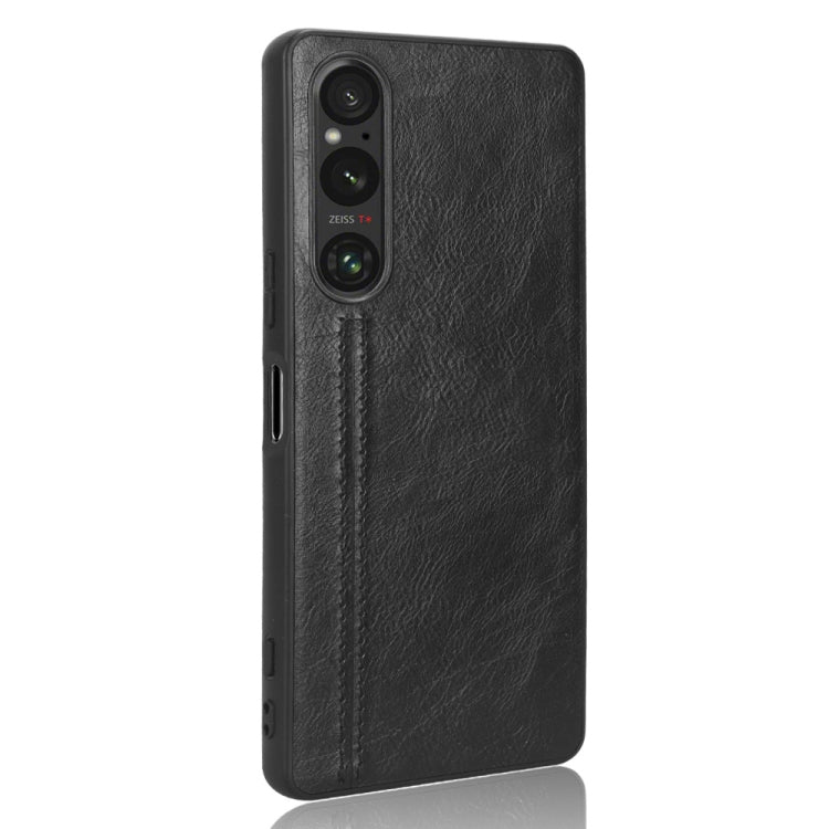For Sony Xperia 1 V Sewing Cow Pattern Skin PC + PU + TPU Phone Case(Black) - Sony Cases by buy2fix | Online Shopping UK | buy2fix