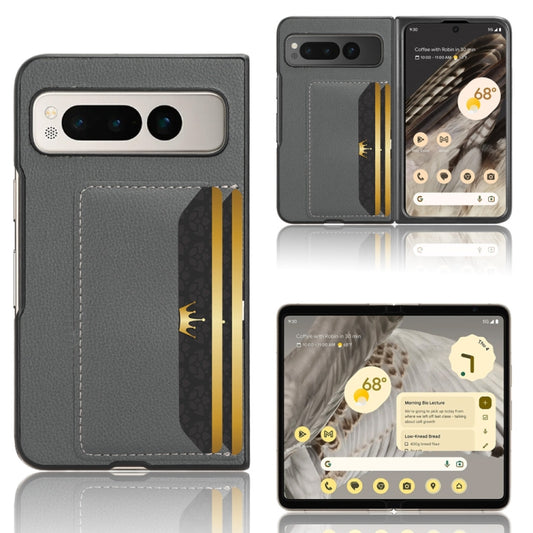 For Google Pixel Fold Litchi Texture Card Slots Back Cover Phone Case(Grey) - Google Cases by buy2fix | Online Shopping UK | buy2fix