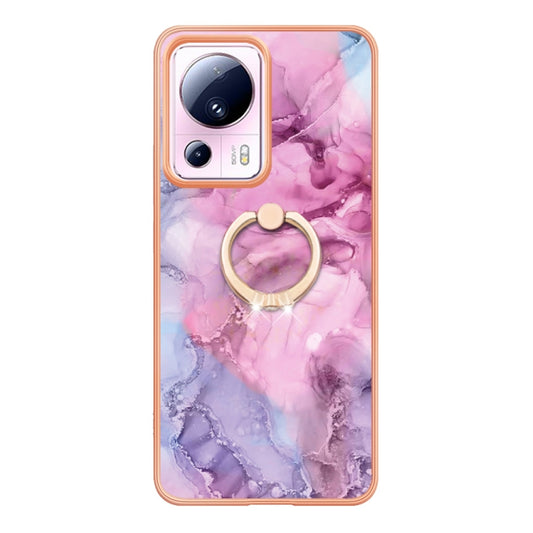 For Xiaomi 13 Lite 5G Electroplating Marble Dual-side IMD Phone Case with Ring(Pink 013) by buy2fix