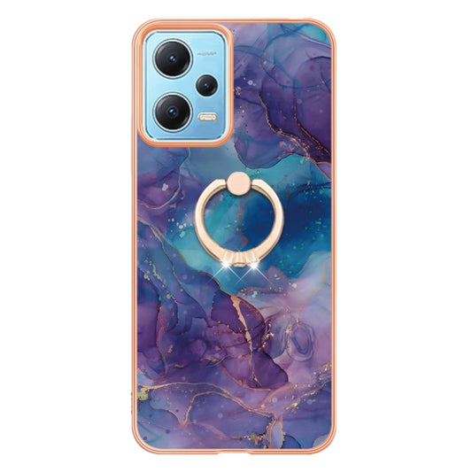 For Xiaomi Redmi Note 12 5G Global/Poco X5 5G Electroplating Marble Dual-side IMD Phone Case with Ring(Purple 016) by buy2fix