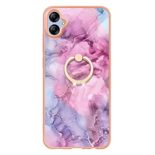 For Samsung Galaxy A04e Electroplating Marble Dual-side IMD Phone Case with Ring(Pink 013) by buy2fix
