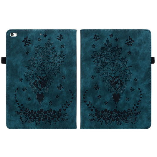 For iPad mini 5 / 4 / 3 / 2 / 1 Butterfly Rose Embossed Leather Smart Tablet Case(Dark Blue) by buy2fix