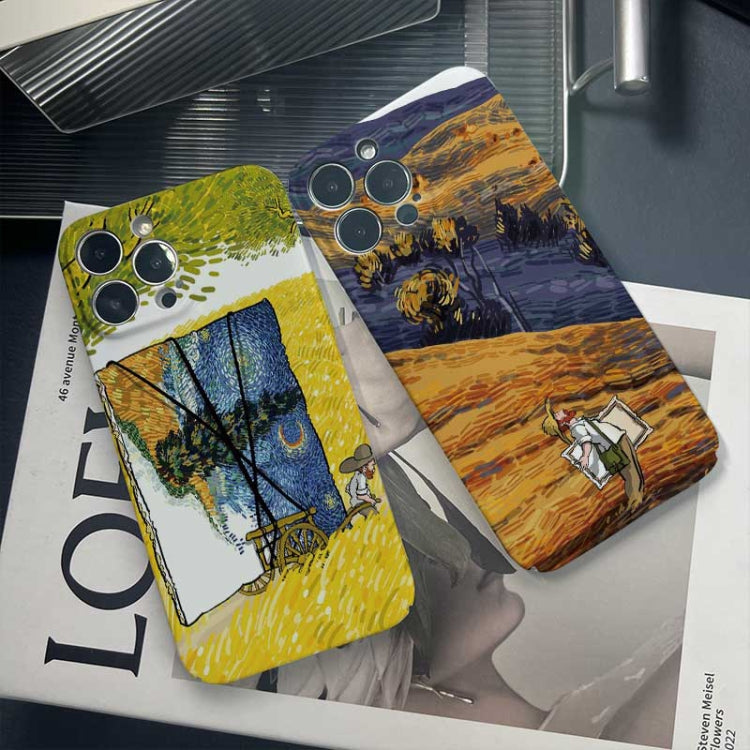 For iPhone 14 Plus Precise Hole Oil Painting Pattern PC Phone Case(Handcart) - iPhone 14 Plus Cases by buy2fix | Online Shopping UK | buy2fix