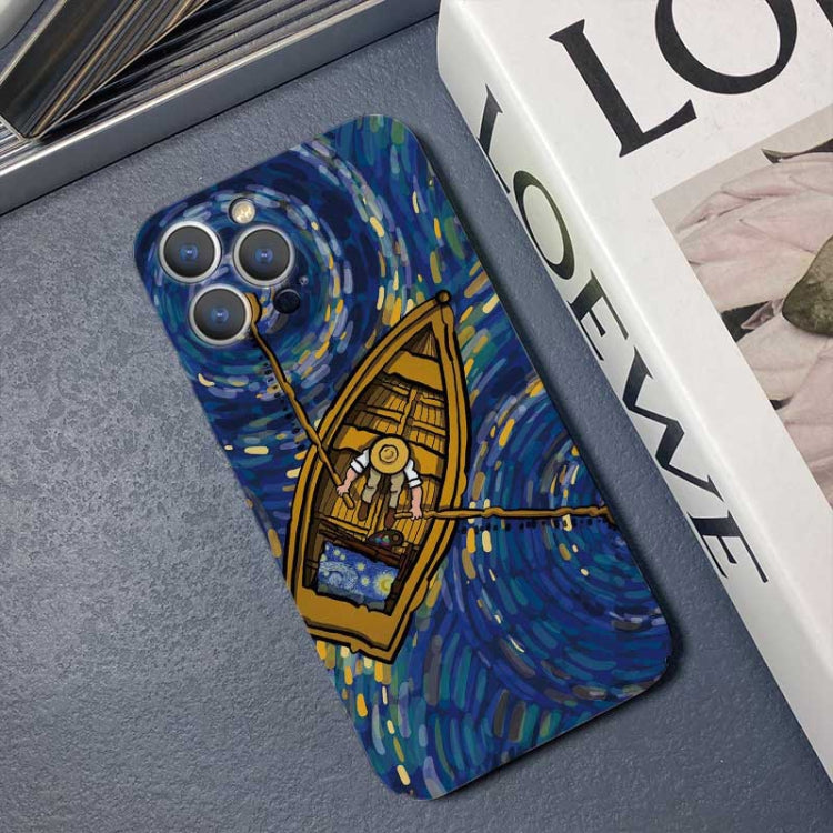 For iPhone 13 Pro Precise Hole Oil Painting Pattern PC Phone Case(Boating) - iPhone 13 Pro Cases by buy2fix | Online Shopping UK | buy2fix
