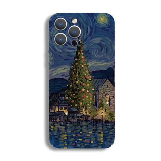 For iPhone 12 Precise Hole Oil Painting Pattern PC Phone Case(Castle) by buy2fix