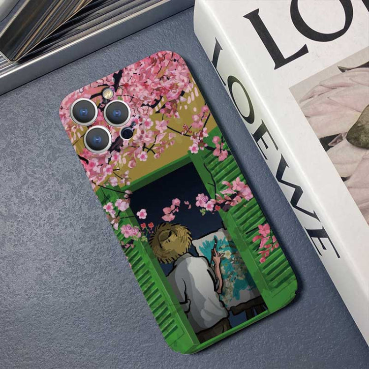 For iPhone 12 Pro Max Precise Hole Oil Painting Pattern PC Phone Case(Peach Blossom) - iPhone 12 Pro Max Cases by buy2fix | Online Shopping UK | buy2fix