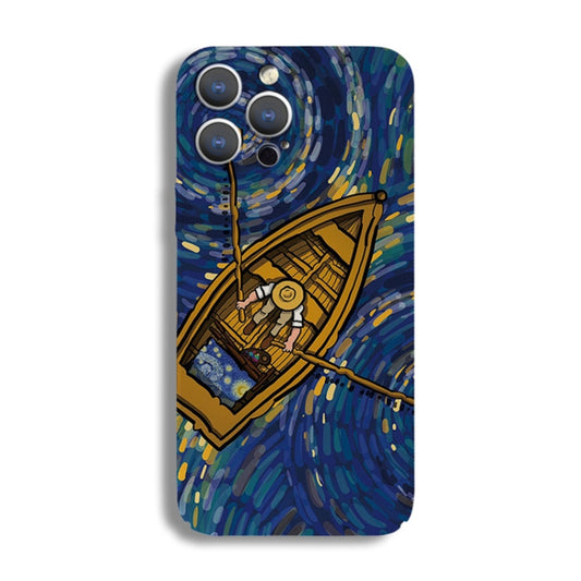 For iPhone 11 Precise Hole Oil Painting Pattern PC Phone Case(Boating) by buy2fix
