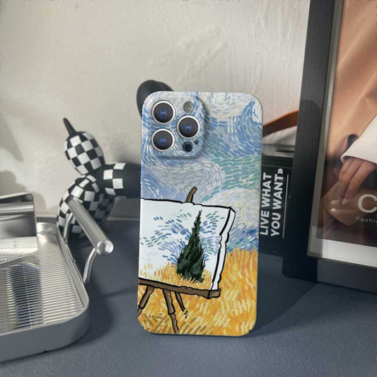For iPhone SE 2022 / 2020 / 8 / 7 Precise Hole Oil Painting Pattern PC Phone Case(Landscape Painting) by buy2fix