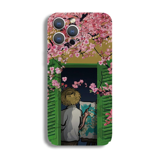 For iPhone X / XS Precise Hole Oil Painting Pattern PC Phone Case(Peach Blossom) by buy2fix
