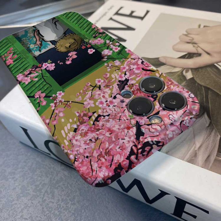 For iPhone X / XS Precise Hole Oil Painting Pattern PC Phone Case(Peach Blossom) by buy2fix