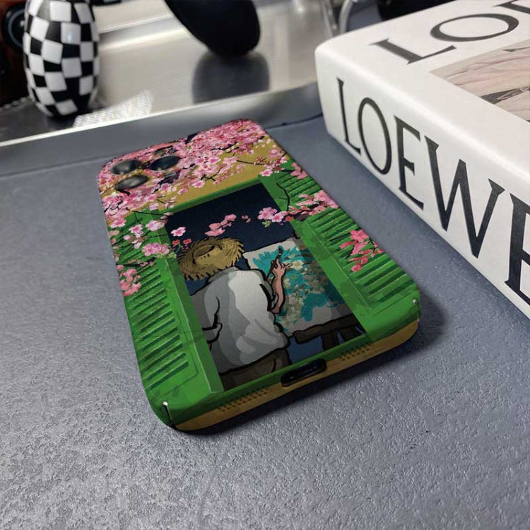 For iPhone X / XS Precise Hole Oil Painting Pattern PC Phone Case(Peach Blossom) by buy2fix