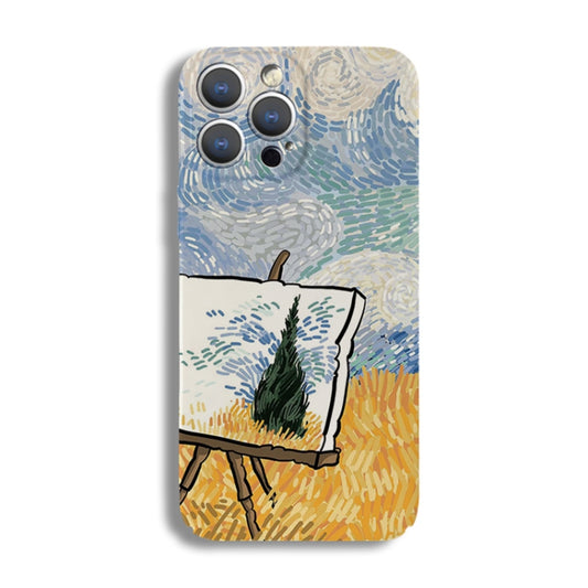 For iPhone X / XS Precise Hole Oil Painting Pattern PC Phone Case(Landscape Painting) by buy2fix