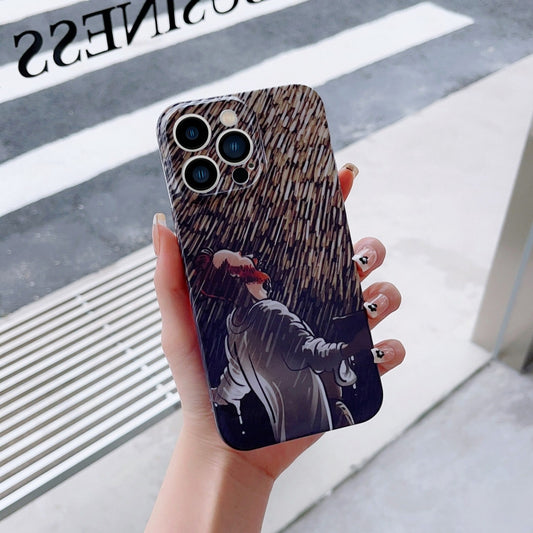 For iPhone 13 Precise Hole Oil Painting Pattern PC Phone Case(Rain) - iPhone 13 Cases by buy2fix | Online Shopping UK | buy2fix