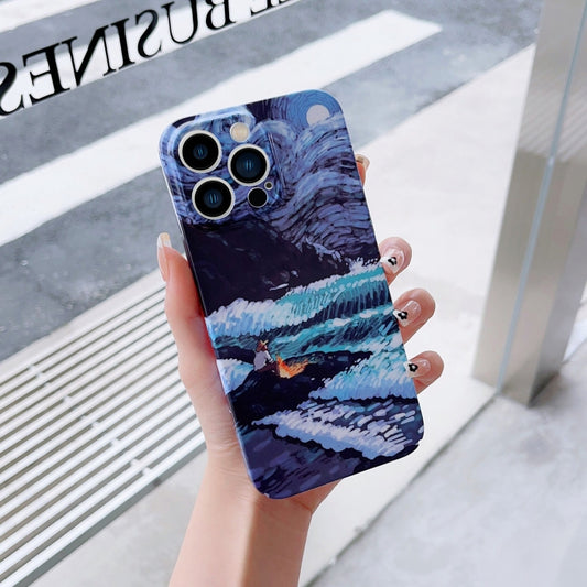 For iPhone 13 Precise Hole Oil Painting Pattern PC Phone Case(Sea Wave) - iPhone 13 Cases by buy2fix | Online Shopping UK | buy2fix