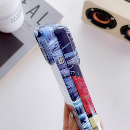 For iPhone 13 Precise Hole Oil Painting Pattern PC Phone Case(Sunset) by buy2fix