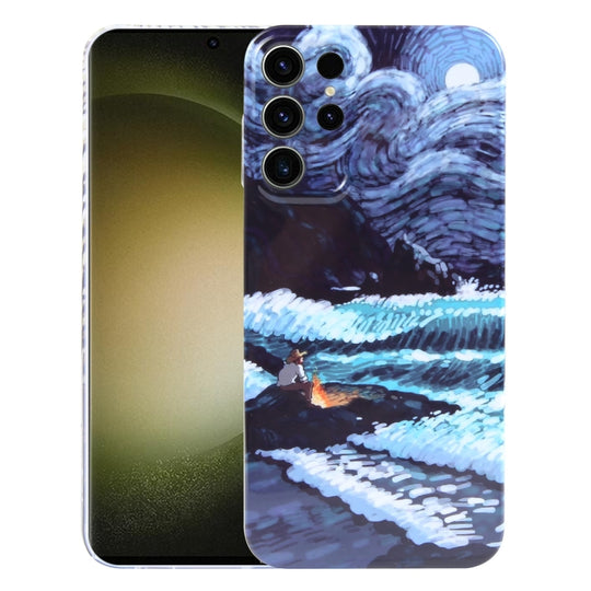 For Samsung Galaxy S23 Ultra 5G Precise Hole Oil Painting Pattern PC Phone Case(Sea Wave)