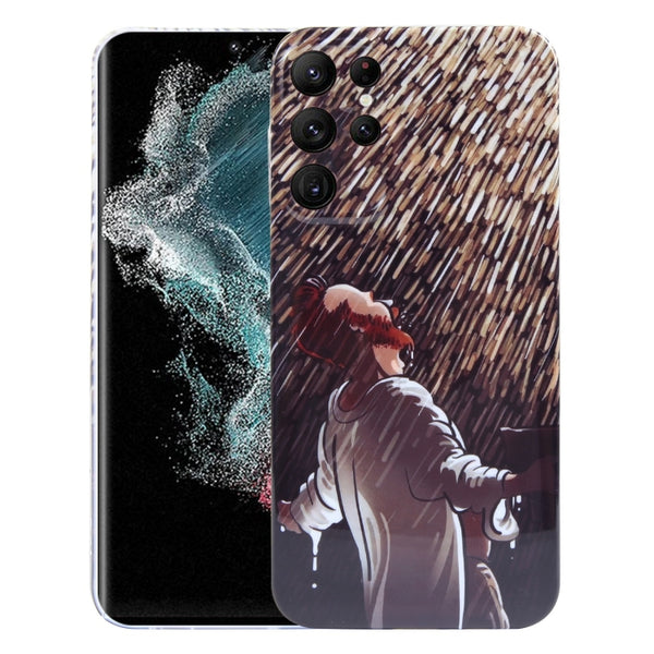 For Samsung Galaxy S22 Ultra 5G Precise Hole Oil Painting Pattern PC Phone Case(Rain) by buy2fix