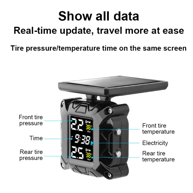M9 Color Screen Motorcycle Solar Wireless Tire Pressure Monitor With Rear Mirror Bolt Mount by buy2fix